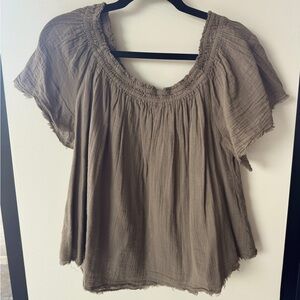 Kirsty Hume velvet By Graham & Spencer Olive Gauze Off Shoulder Top Small